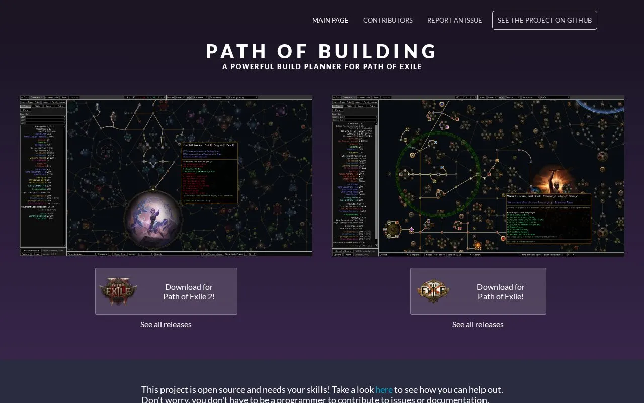 Path of Building homepage screenshot