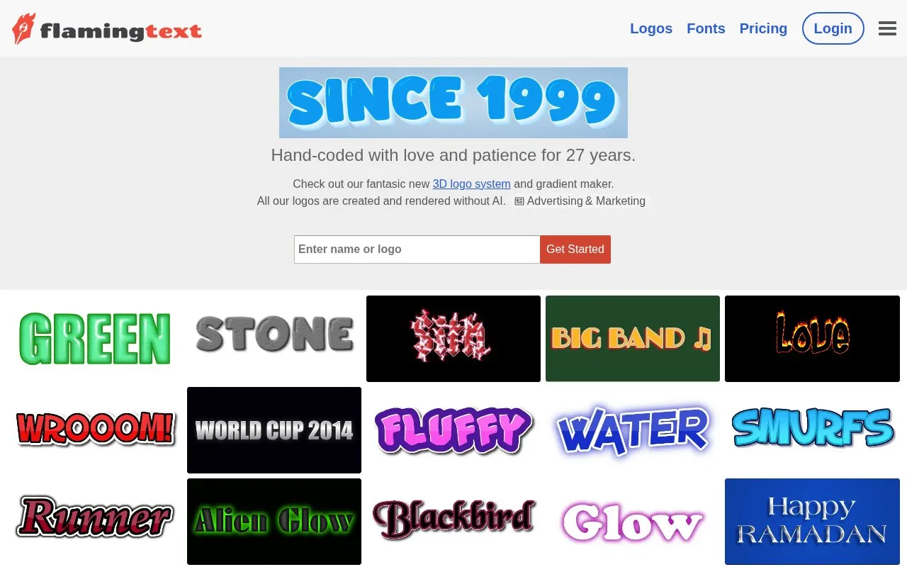 FlameText homepage screenshot