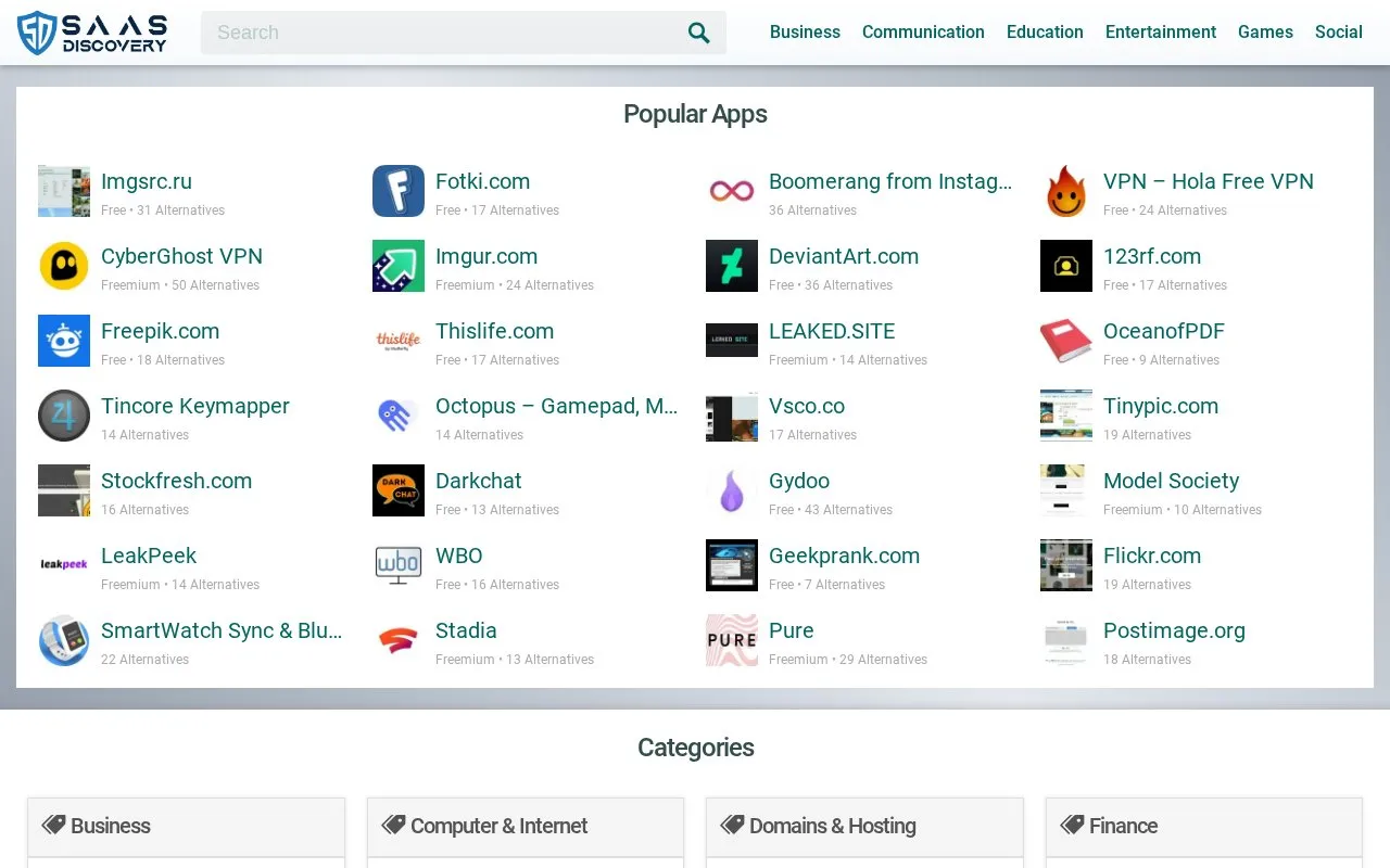 SaaS Discovery homepage screenshot
