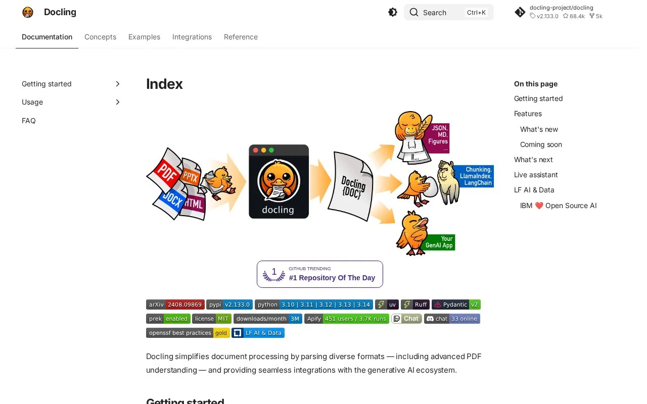 Docling homepage screenshot