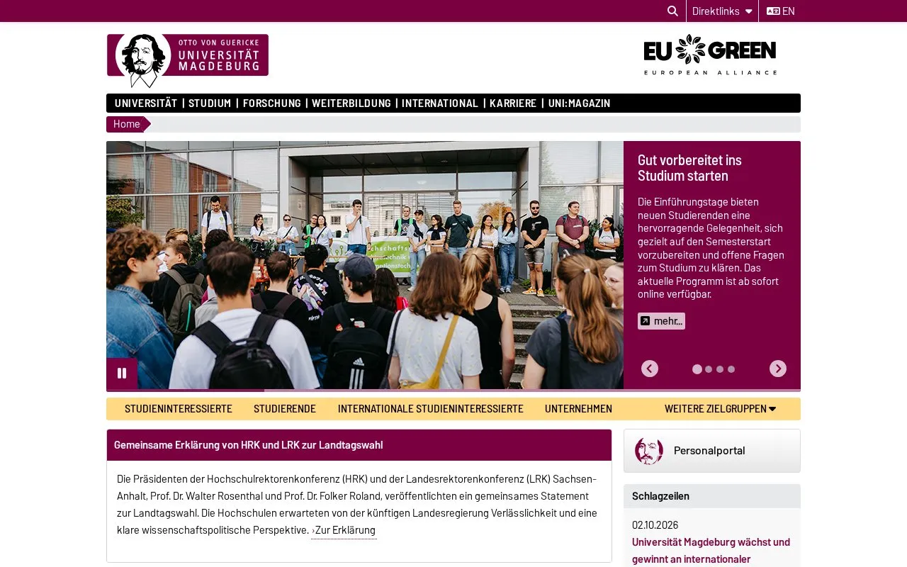Otto-von-Guericke-Universitat Magdeburg homepage screenshot