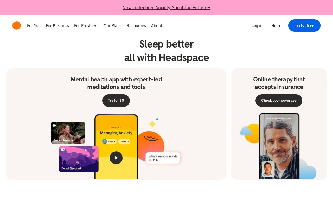 Headspace homepage screenshot