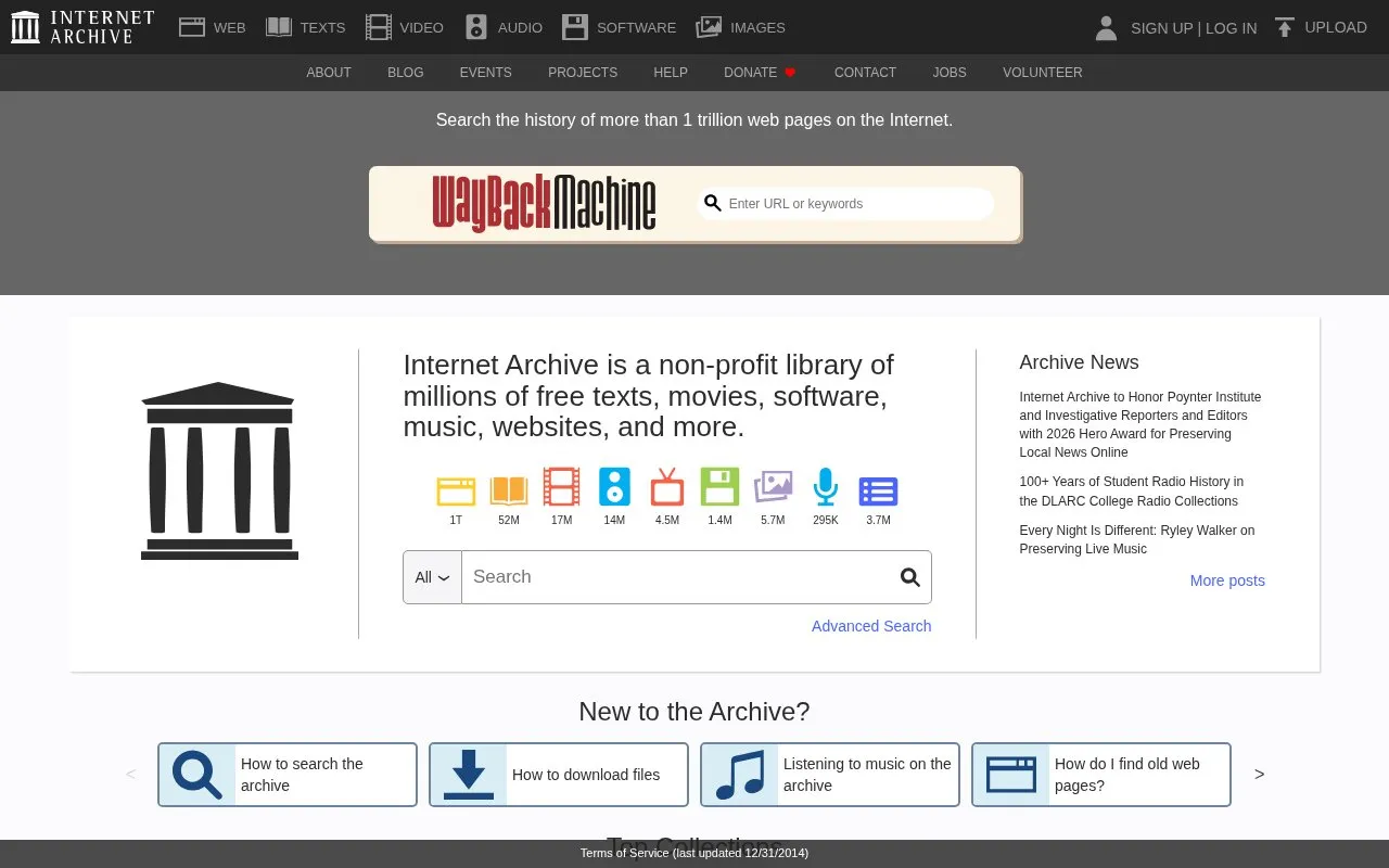 Internet Archive homepage screenshot