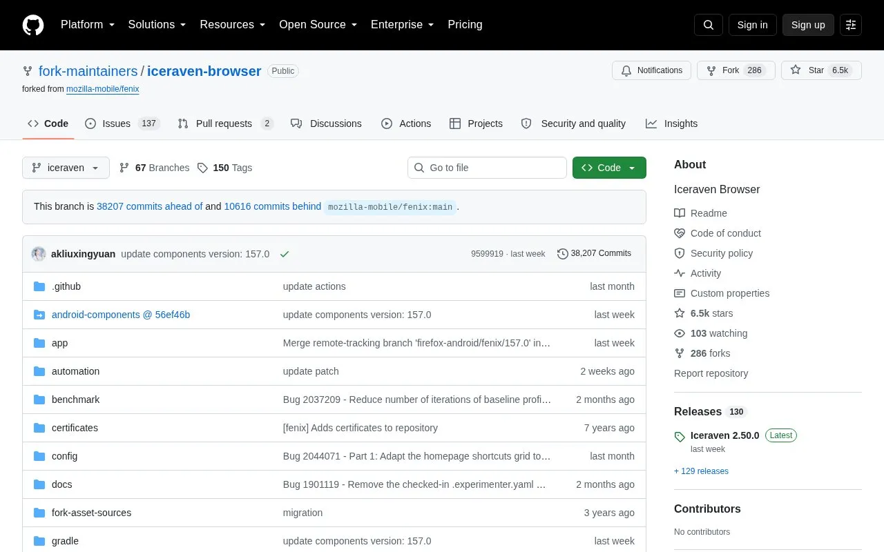 Iceraven Browser homepage screenshot