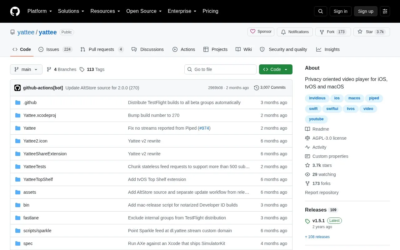 Yattee homepage screenshot