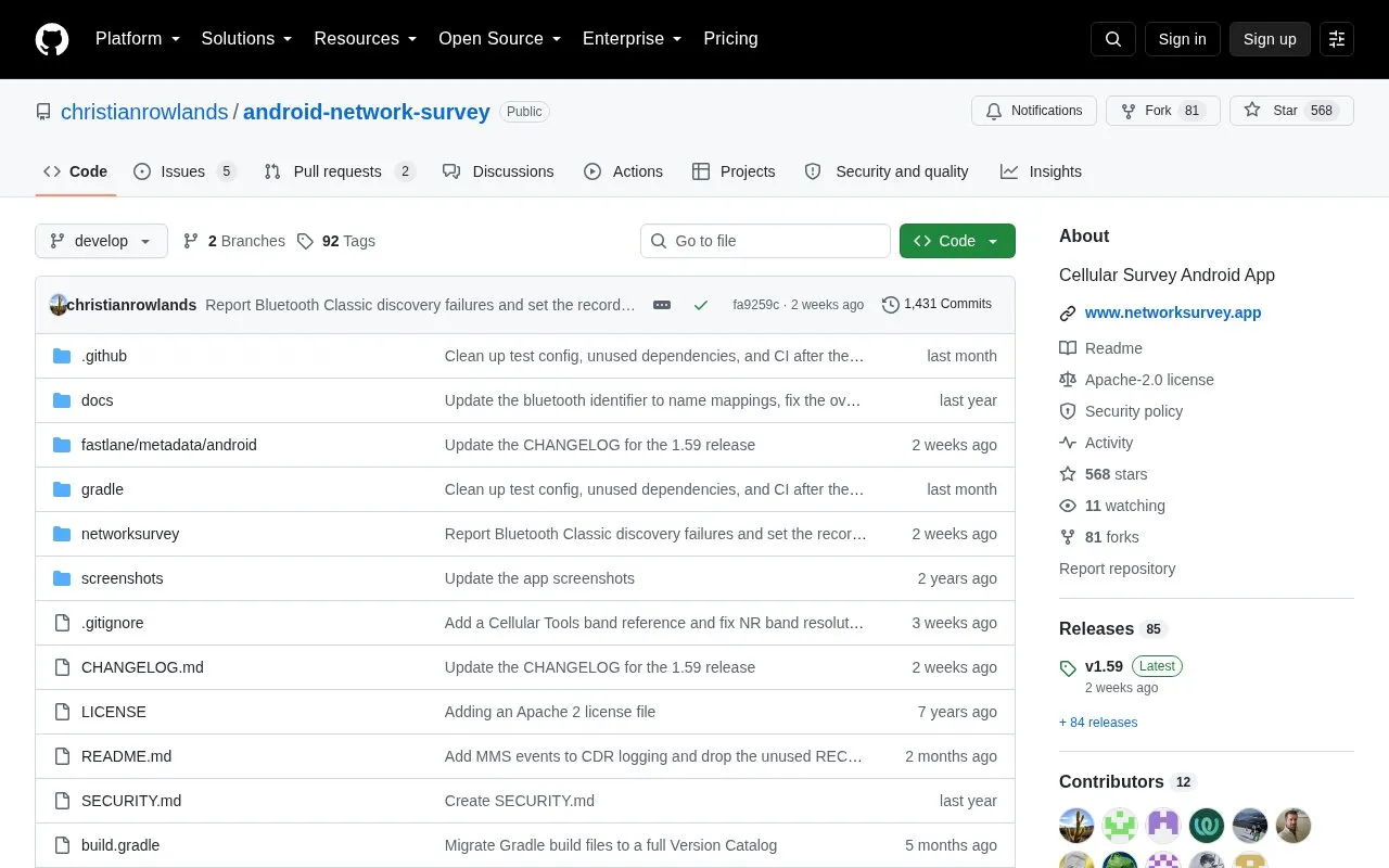 Network Survey homepage screenshot