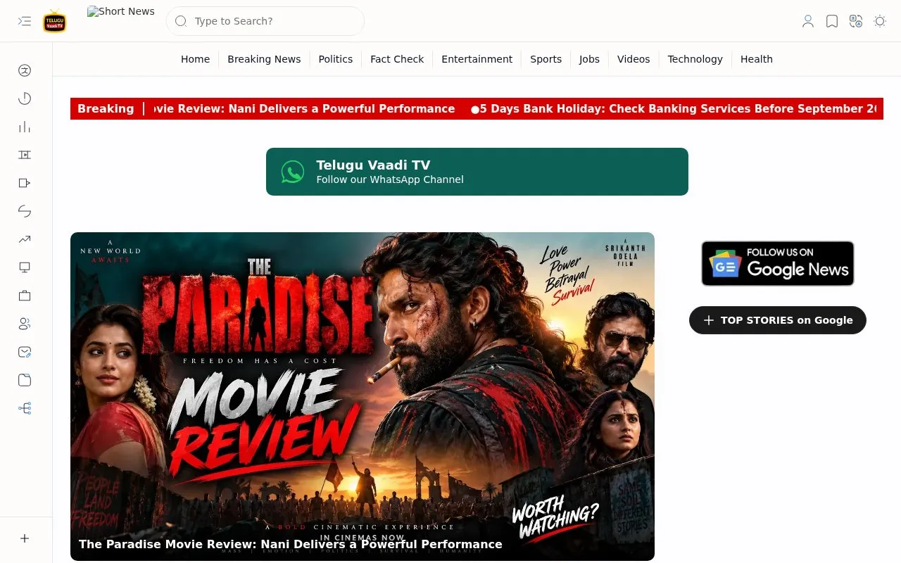 Telugu Vaadi TV homepage screenshot