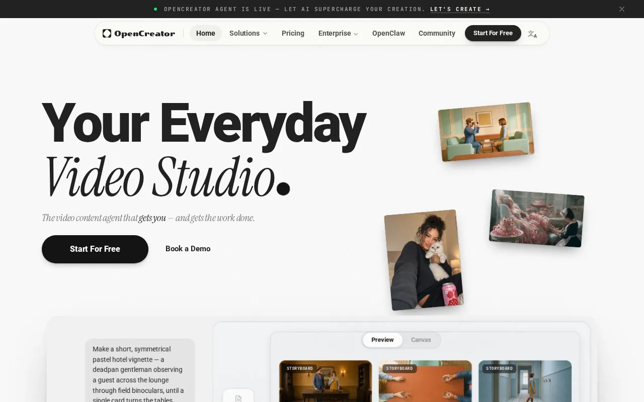 OpenCreator homepage screenshot