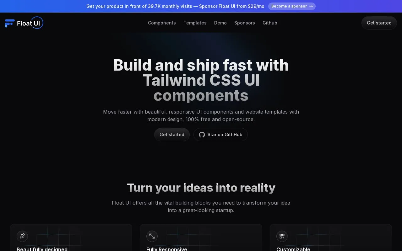 Float UI homepage screenshot