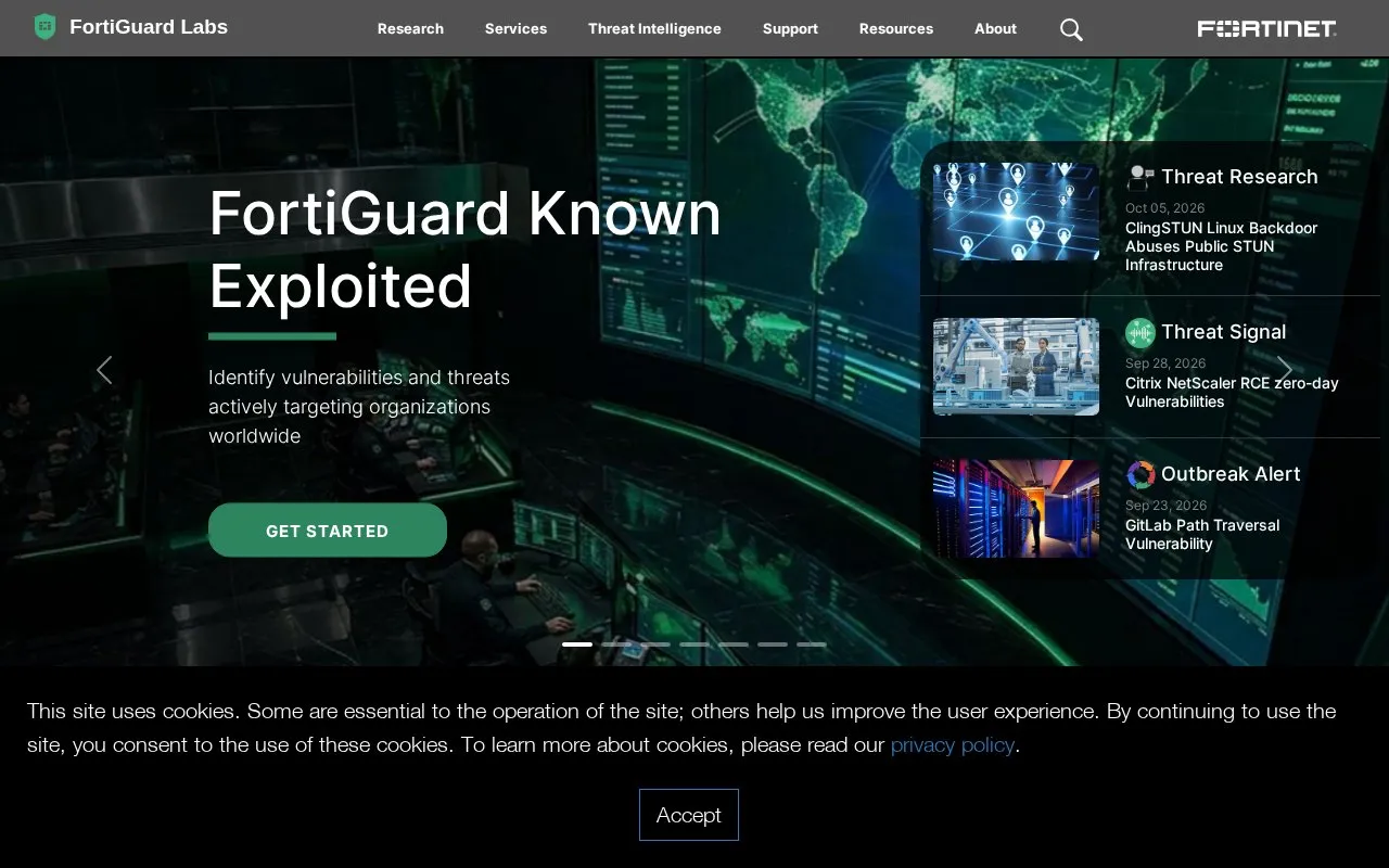 FortiGuard homepage screenshot