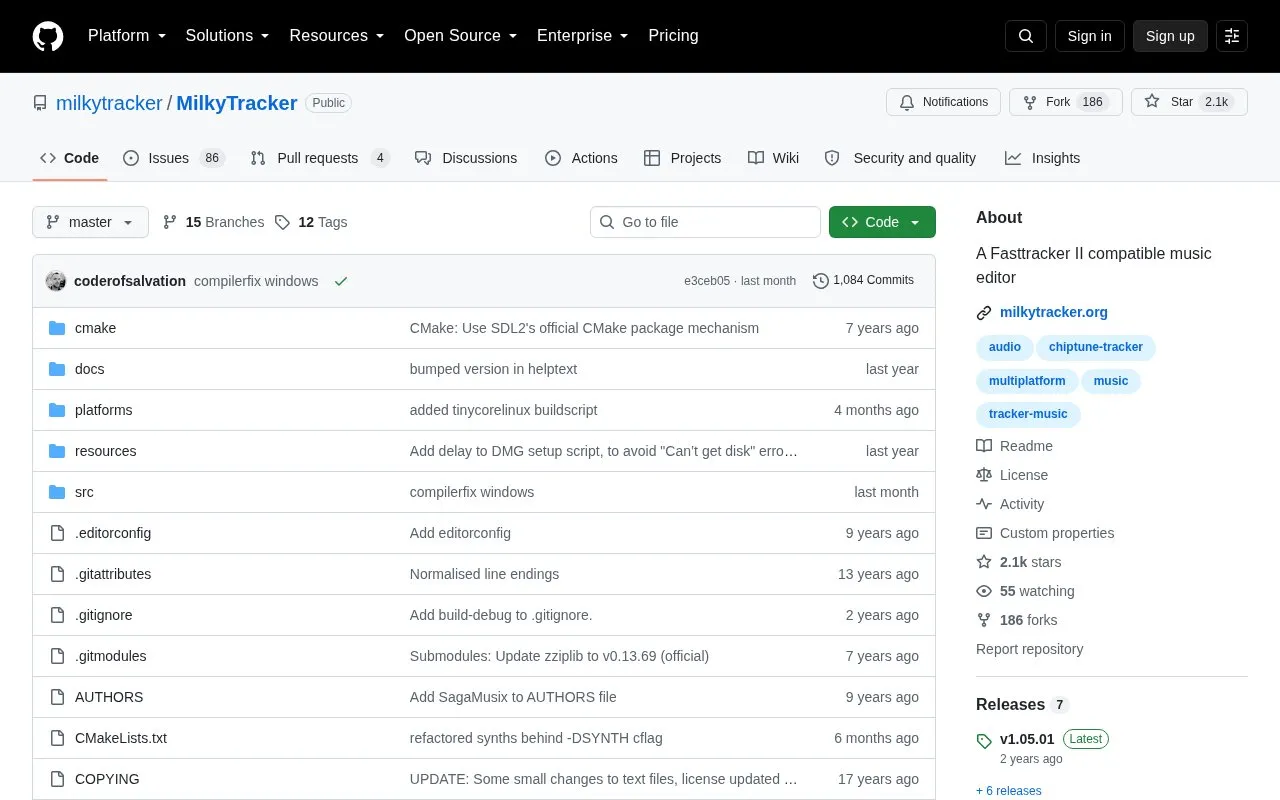 Milky Tracker homepage screenshot