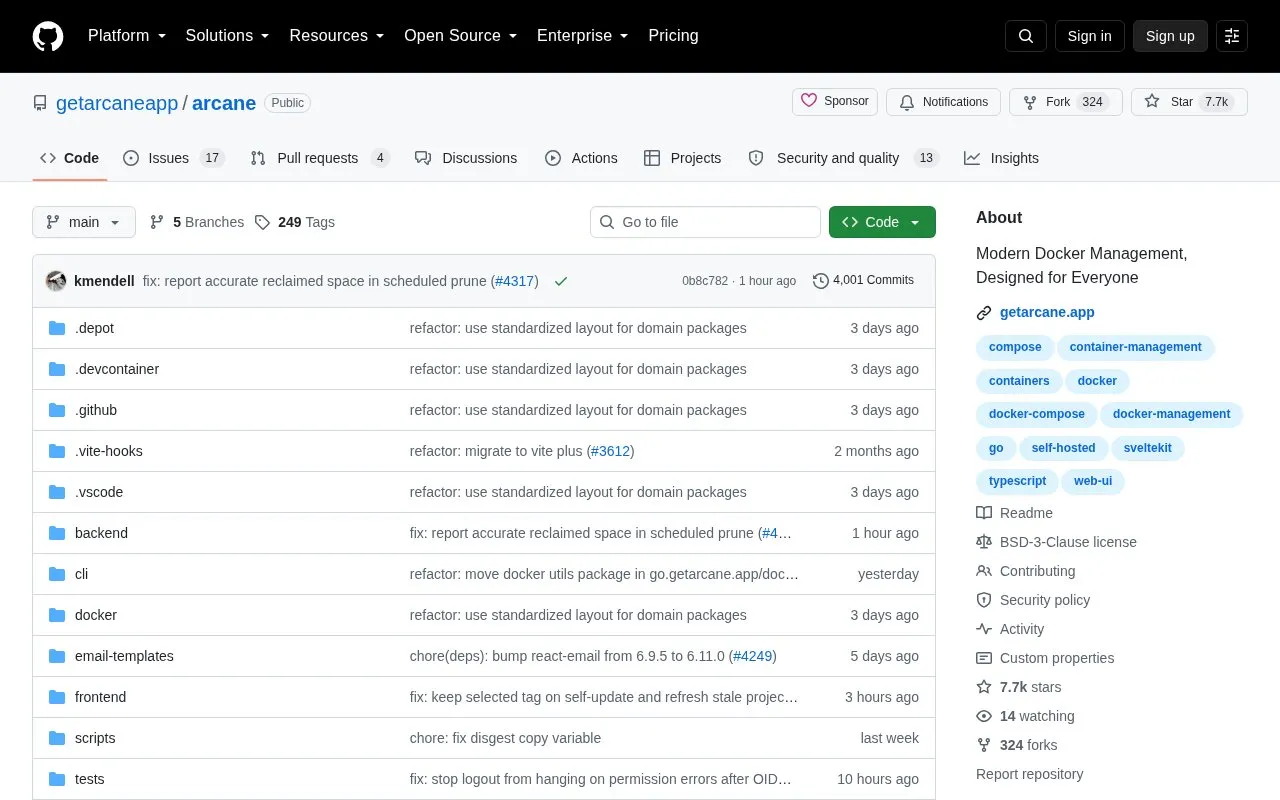 Arcane homepage screenshot