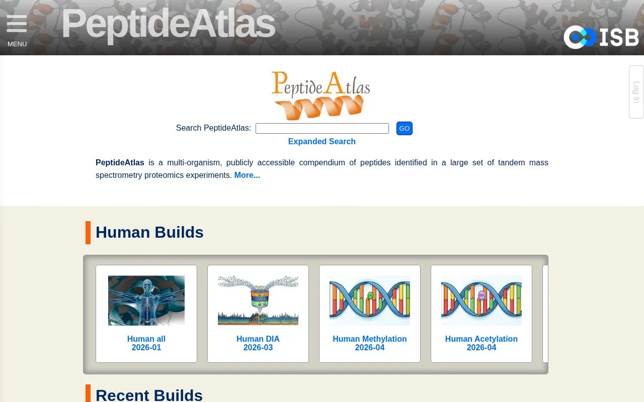 PeptideAtlas homepage screenshot