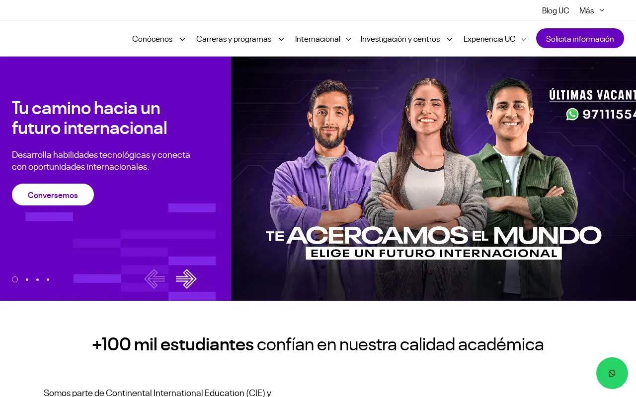 Universidad Continental, Peru homepage screenshot