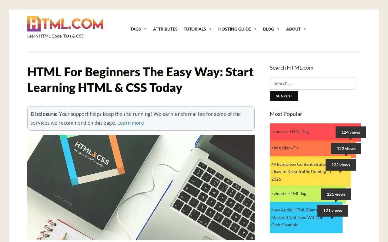 HTML homepage screenshot