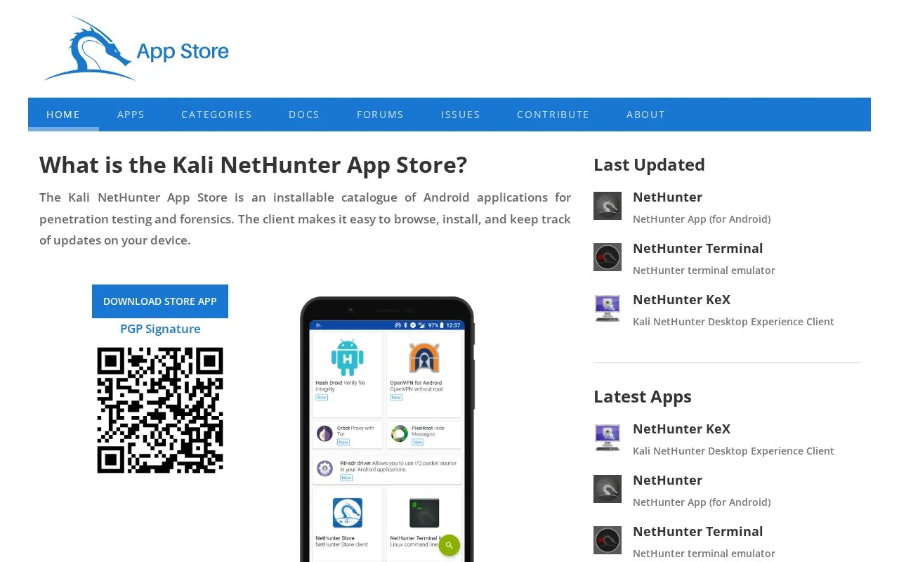 Kali NetHunter homepage screenshot