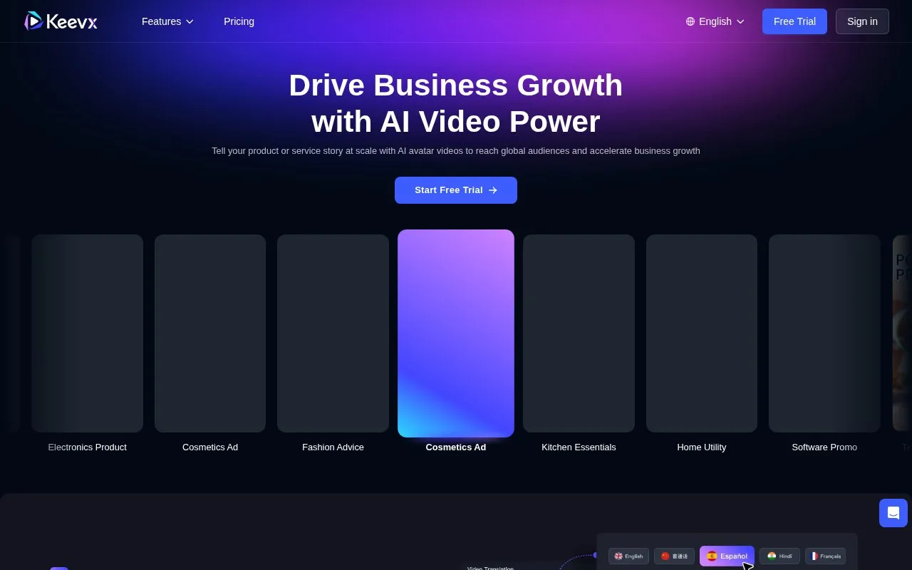 Keevx homepage screenshot
