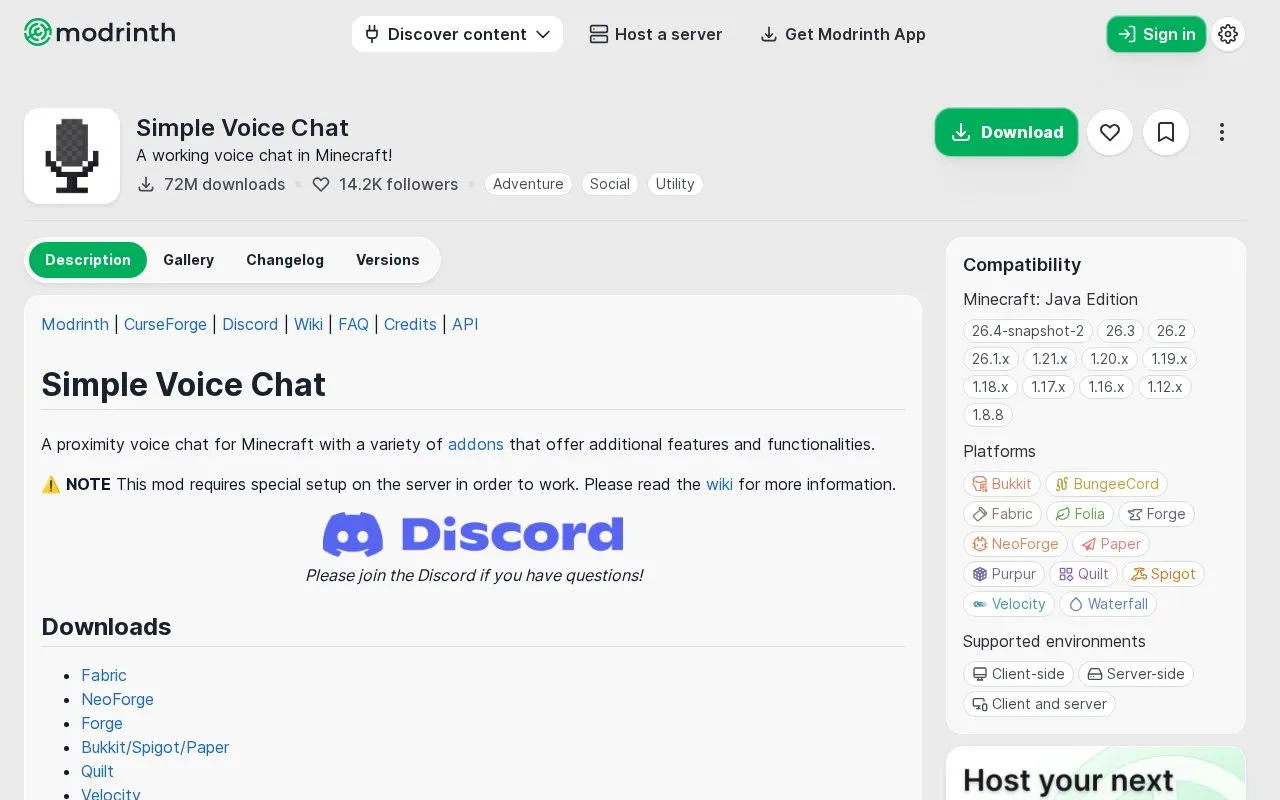 SimpleVoicechat homepage screenshot