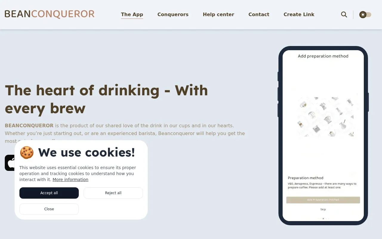 Beanconqueror homepage screenshot