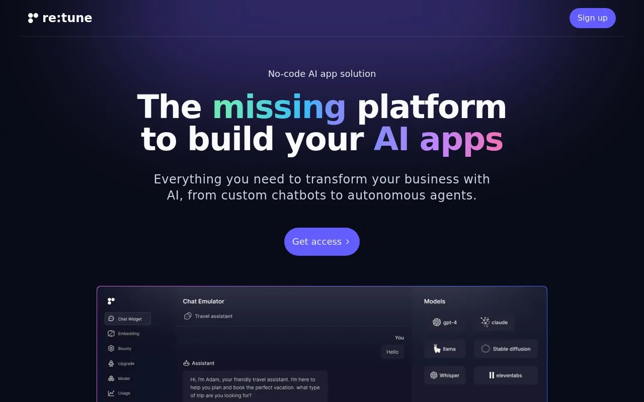 re:tune homepage screenshot