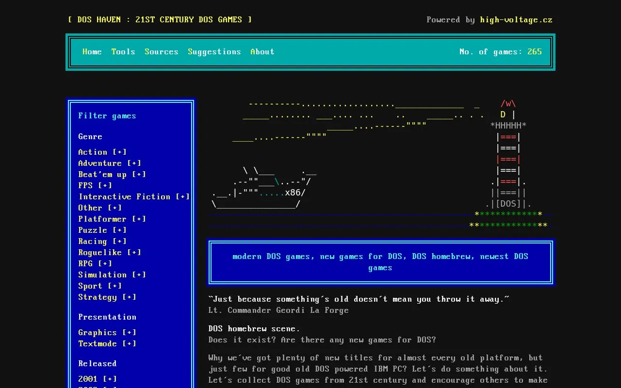 DOS HAVEN homepage screenshot