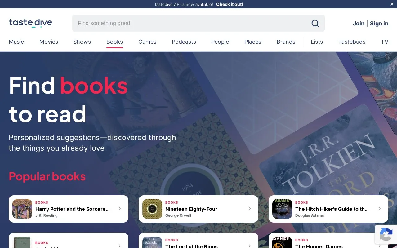 TasteDive homepage screenshot