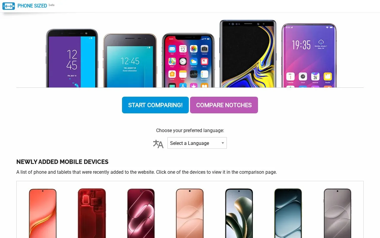 PhoneSized homepage screenshot