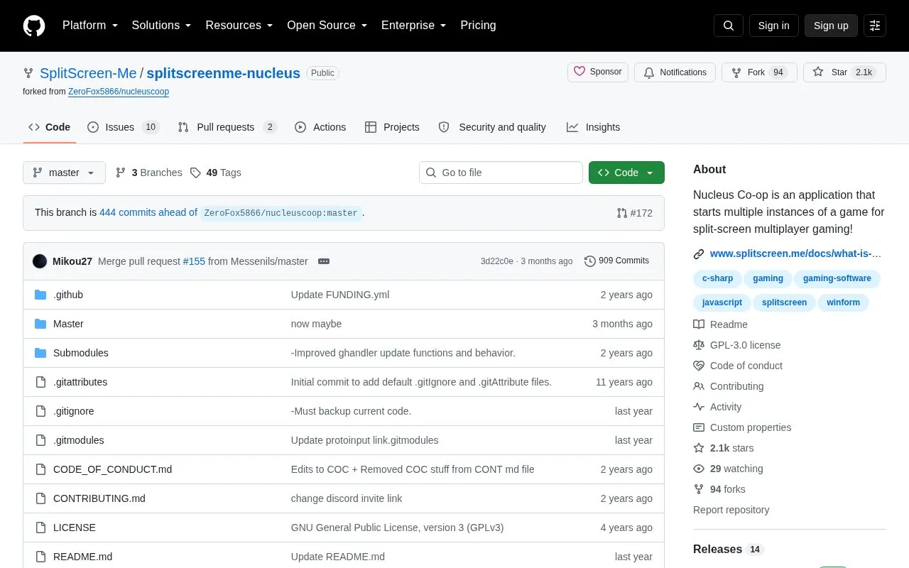 Nucleus Co-op homepage screenshot