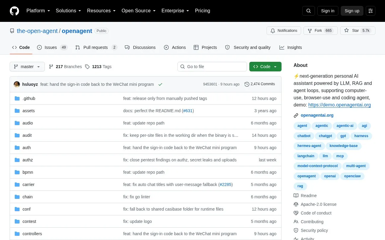OpenAgent homepage screenshot