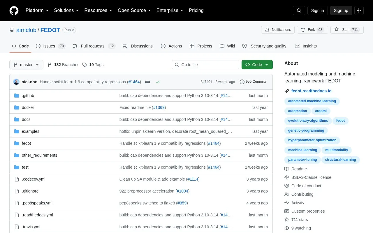 FEDOT homepage screenshot