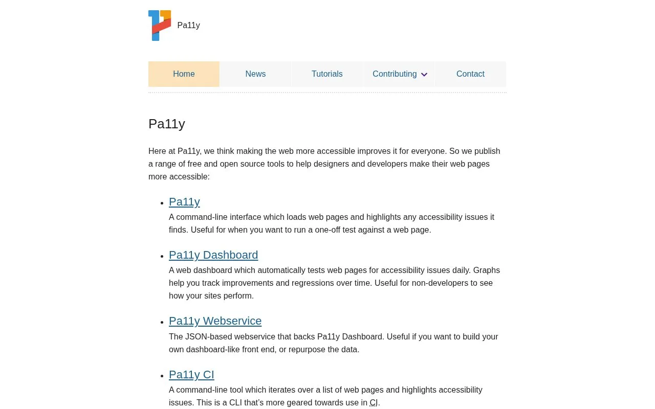 Pa11y homepage screenshot