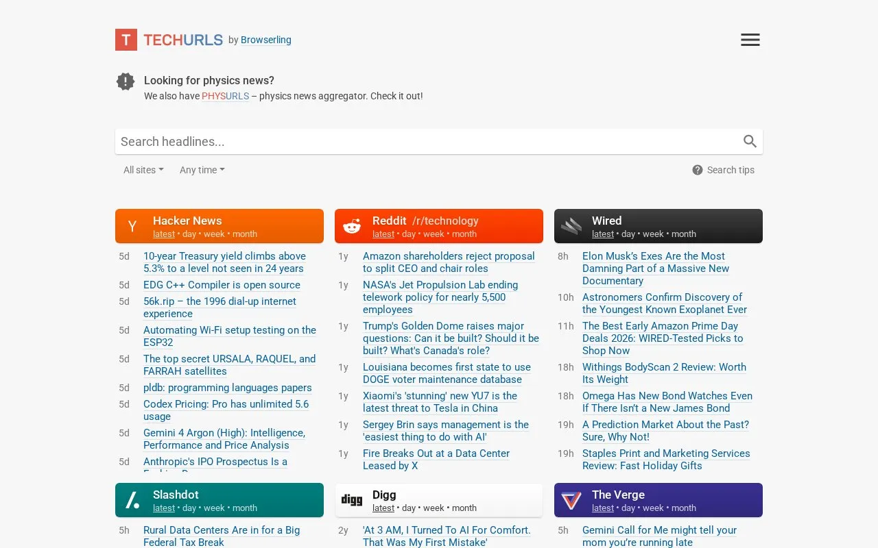 TechURLs homepage screenshot
