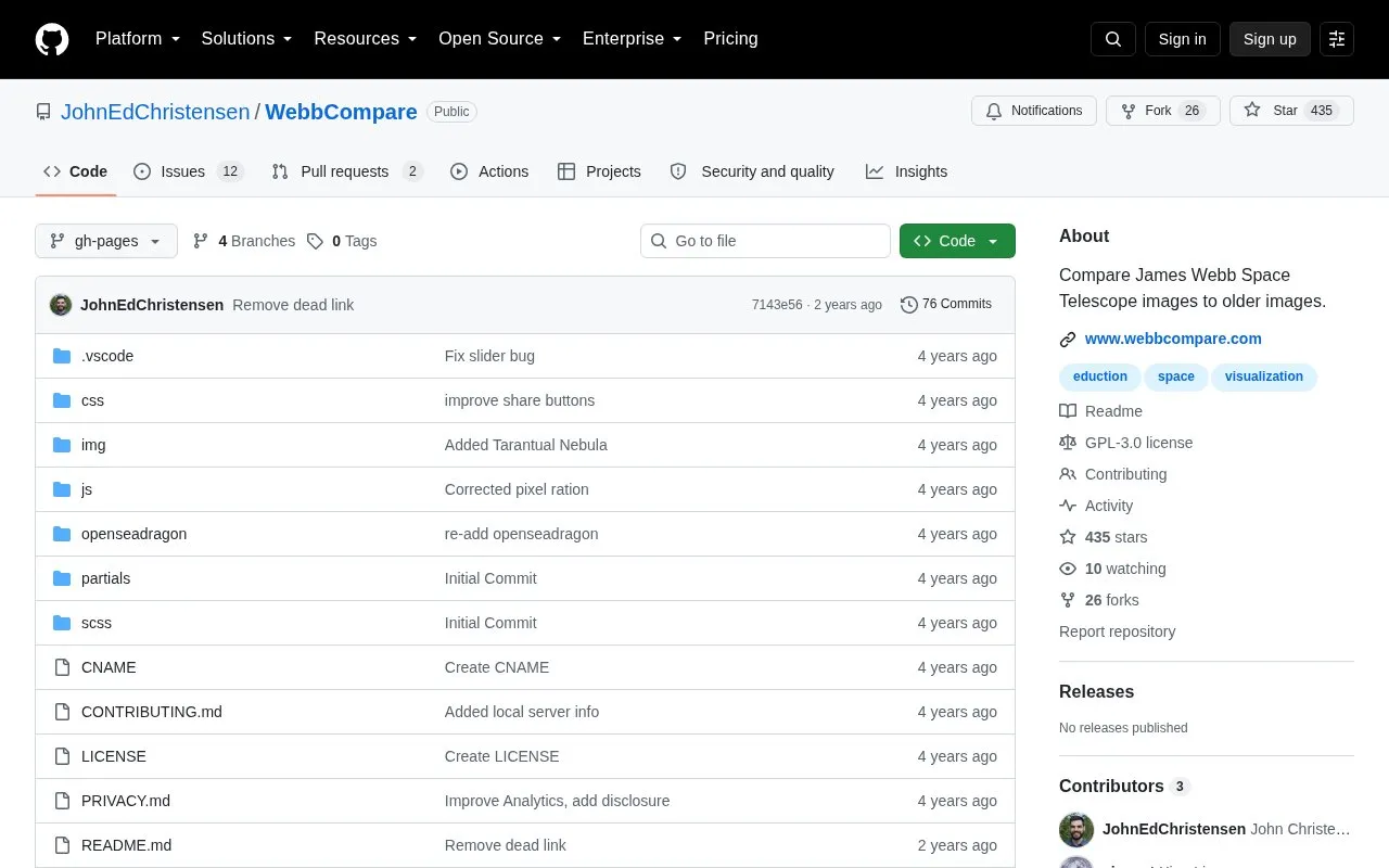 Webb Compare homepage screenshot
