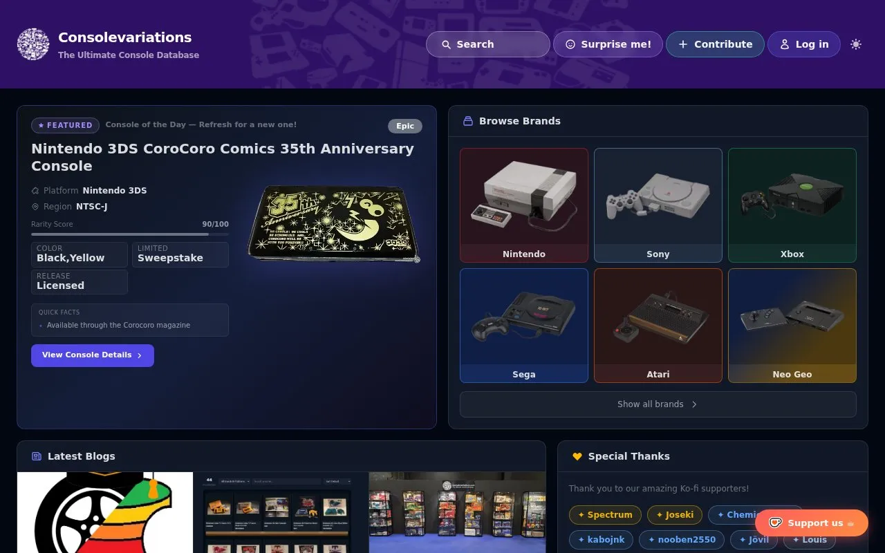 Consolevariations homepage screenshot
