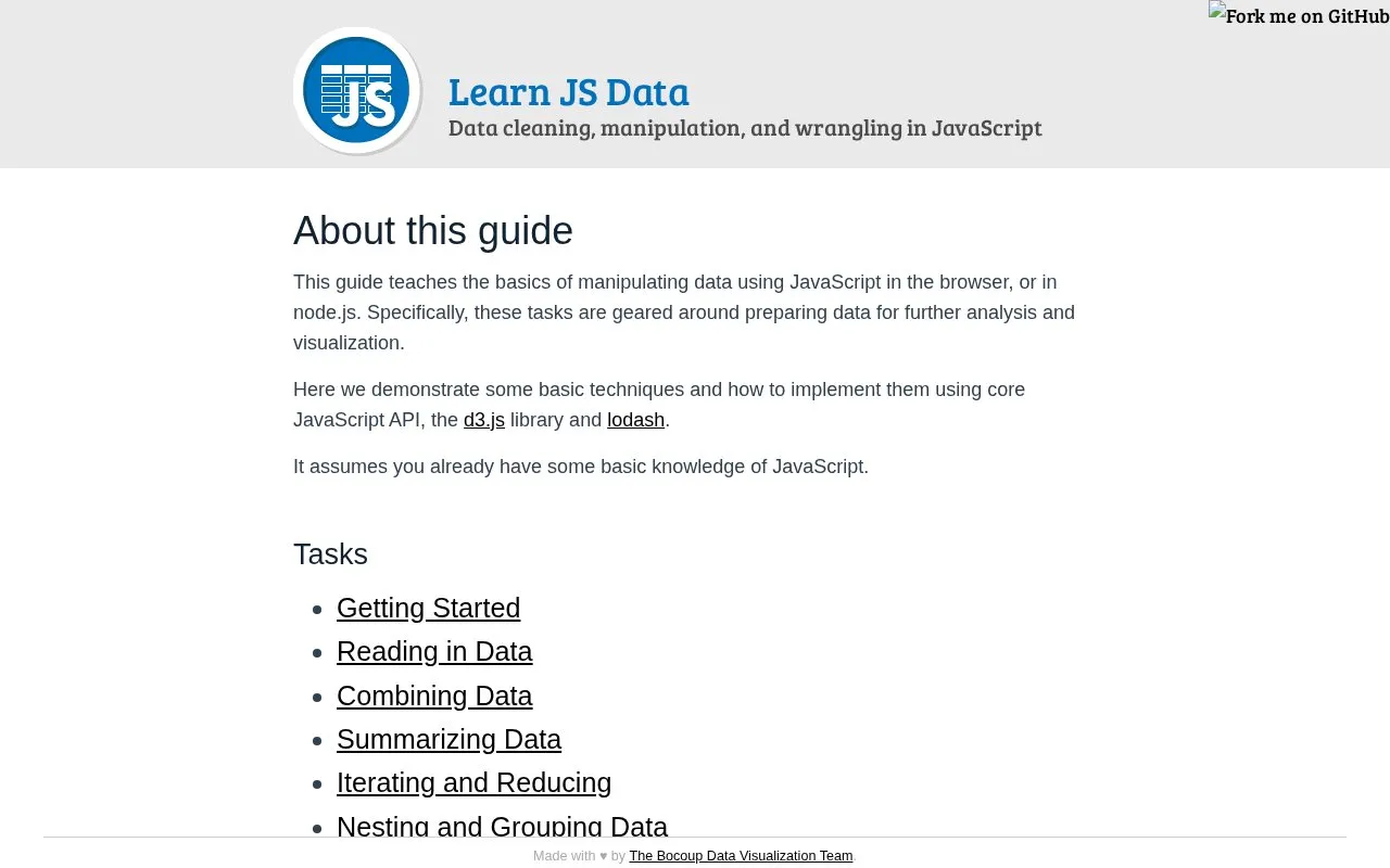 Learn JS Data homepage screenshot