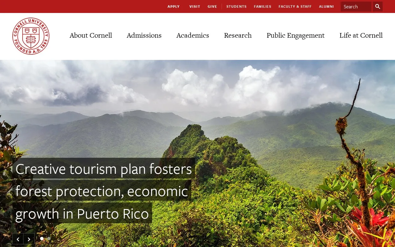 Cornell University homepage screenshot
