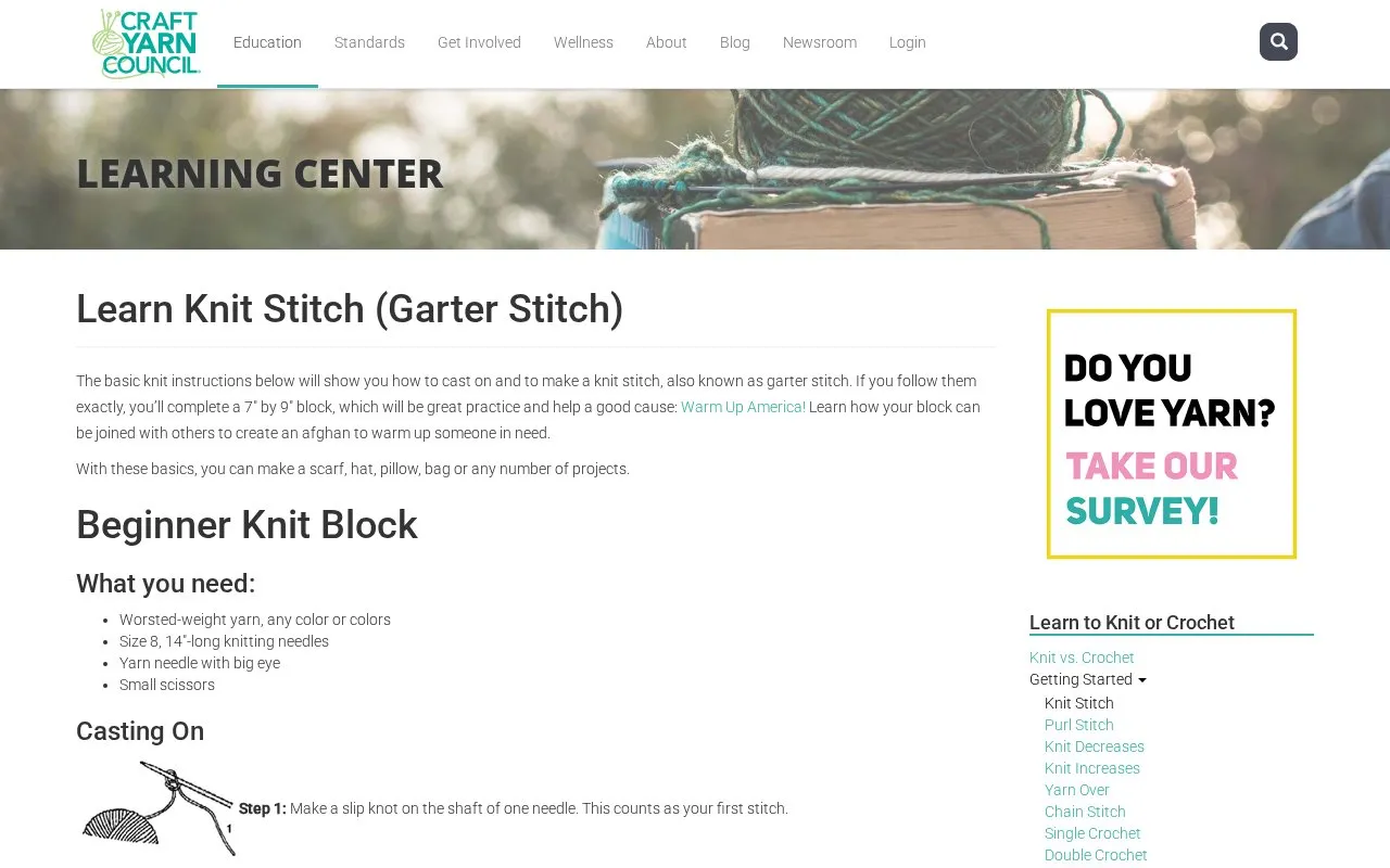 Craft Yarn Council homepage screenshot