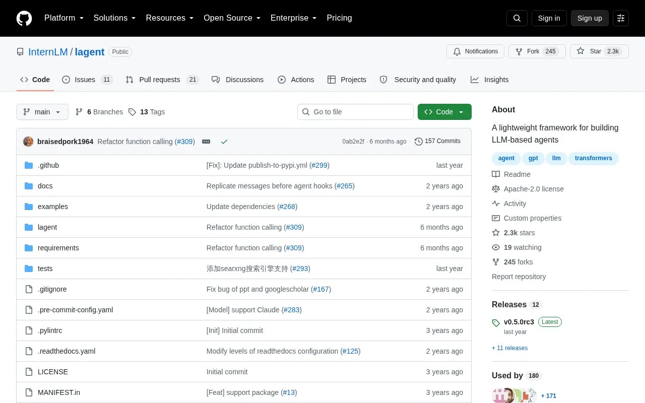 Lagent homepage screenshot