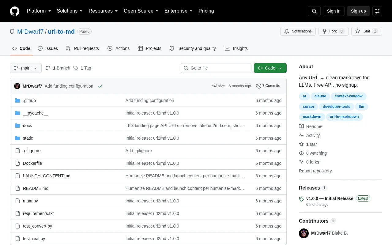 url-to-md homepage screenshot