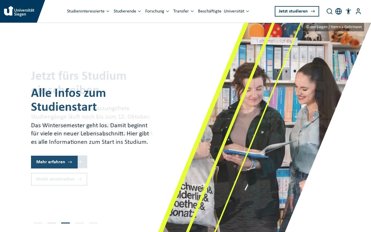 Universität Siegen homepage screenshot