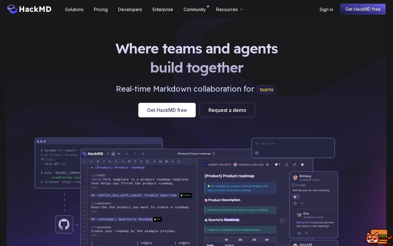 HackMD homepage screenshot