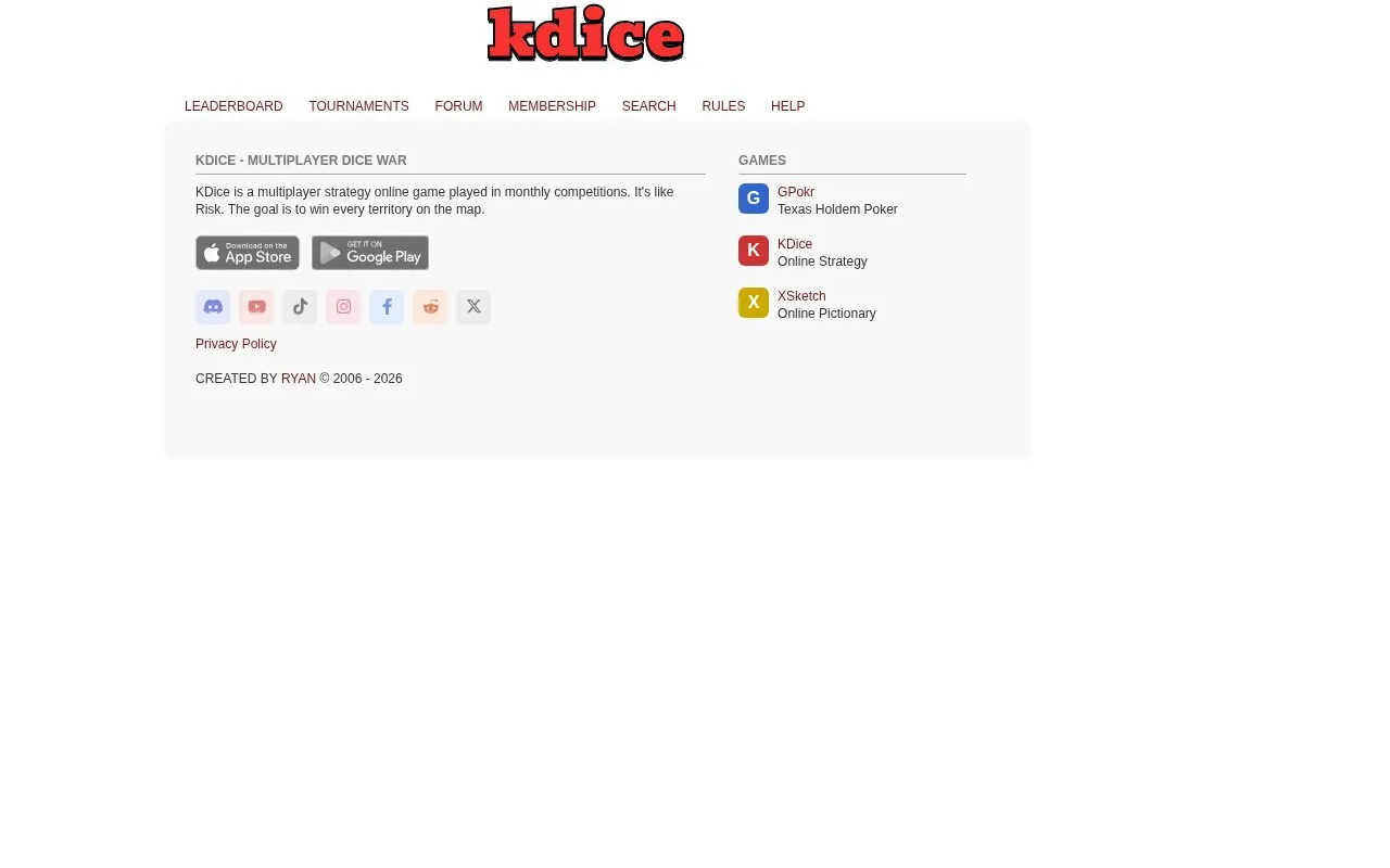 KDice homepage screenshot