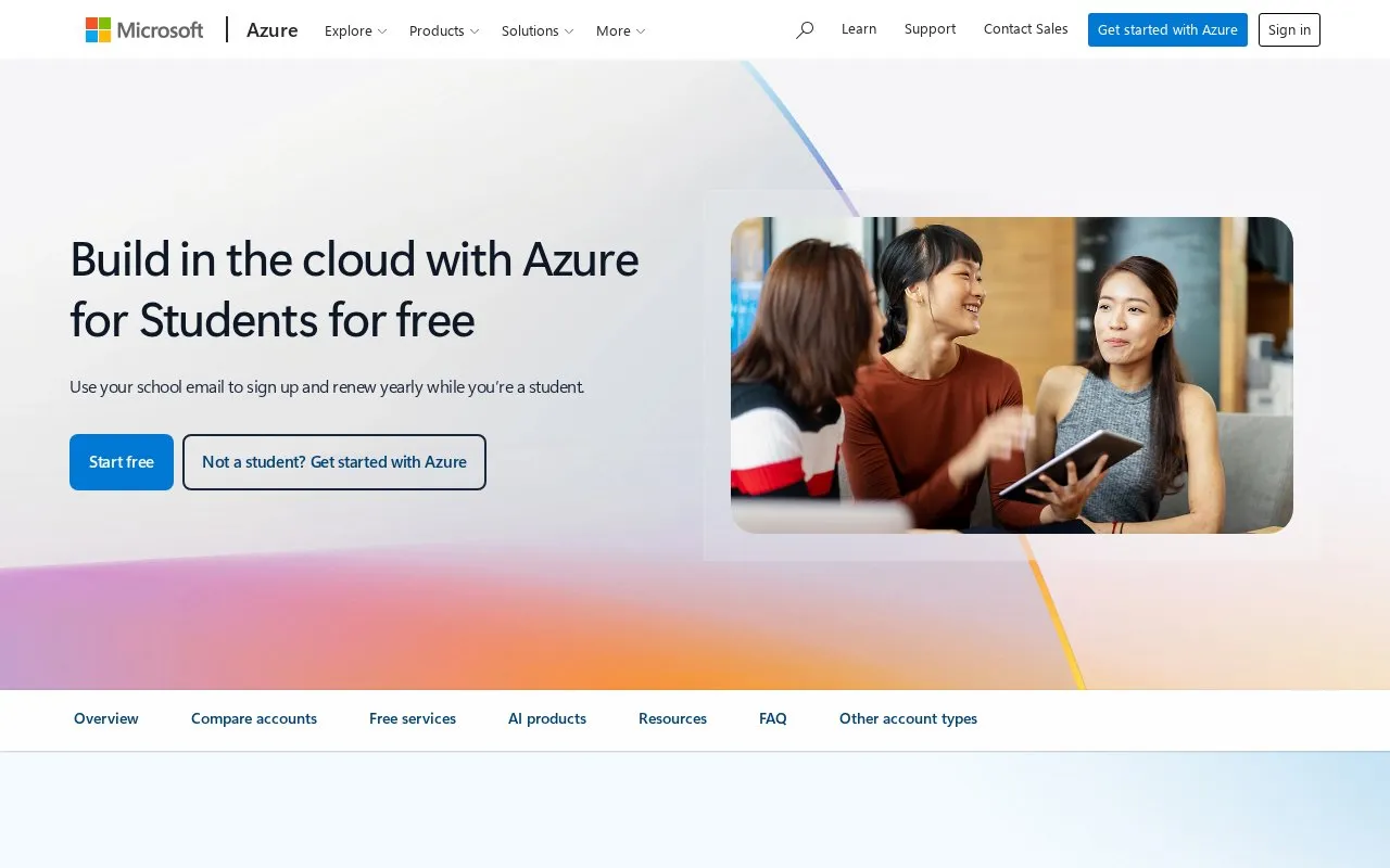 Microsoft Azure homepage screenshot