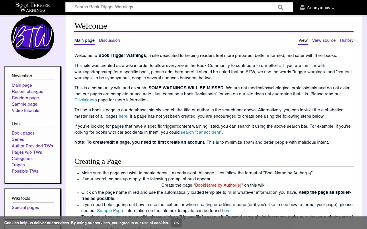 BTW homepage screenshot