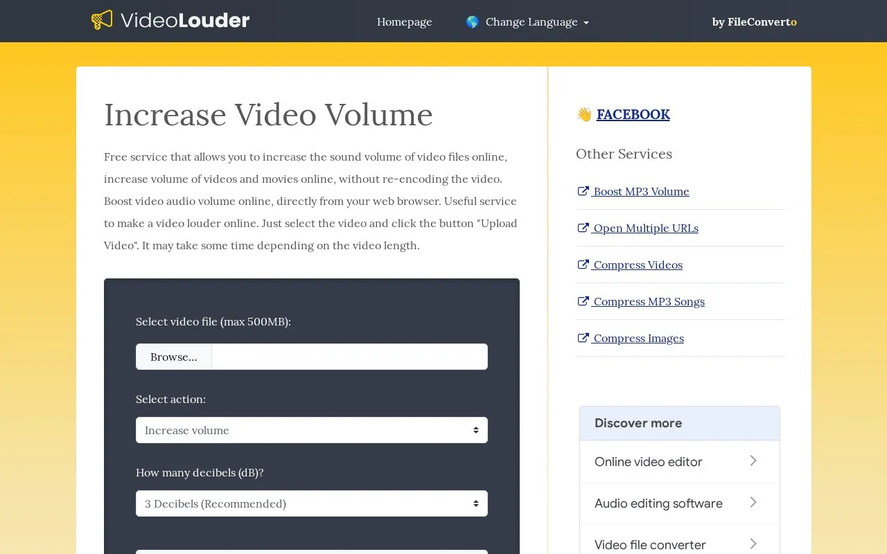 VidLouder homepage screenshot