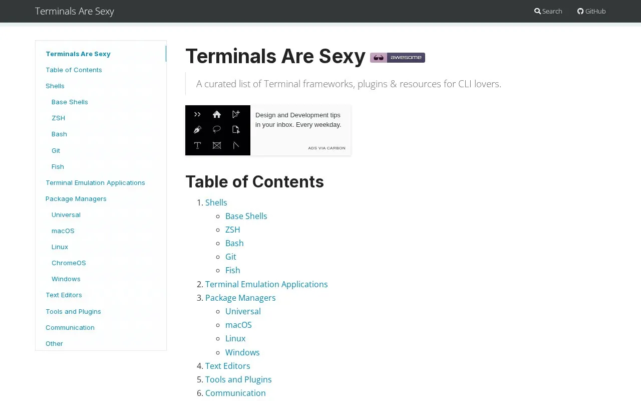 terminals-are-sexy homepage screenshot