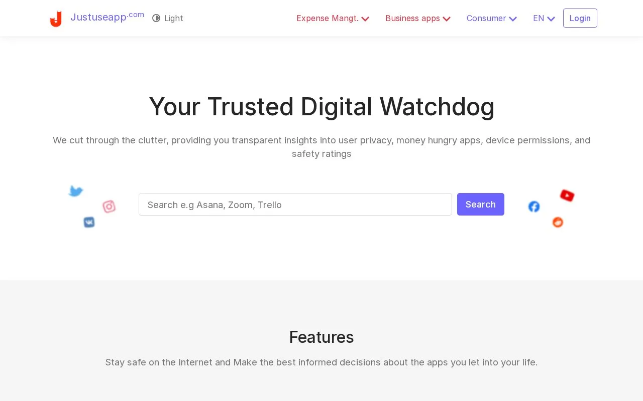 JustUseApp homepage screenshot