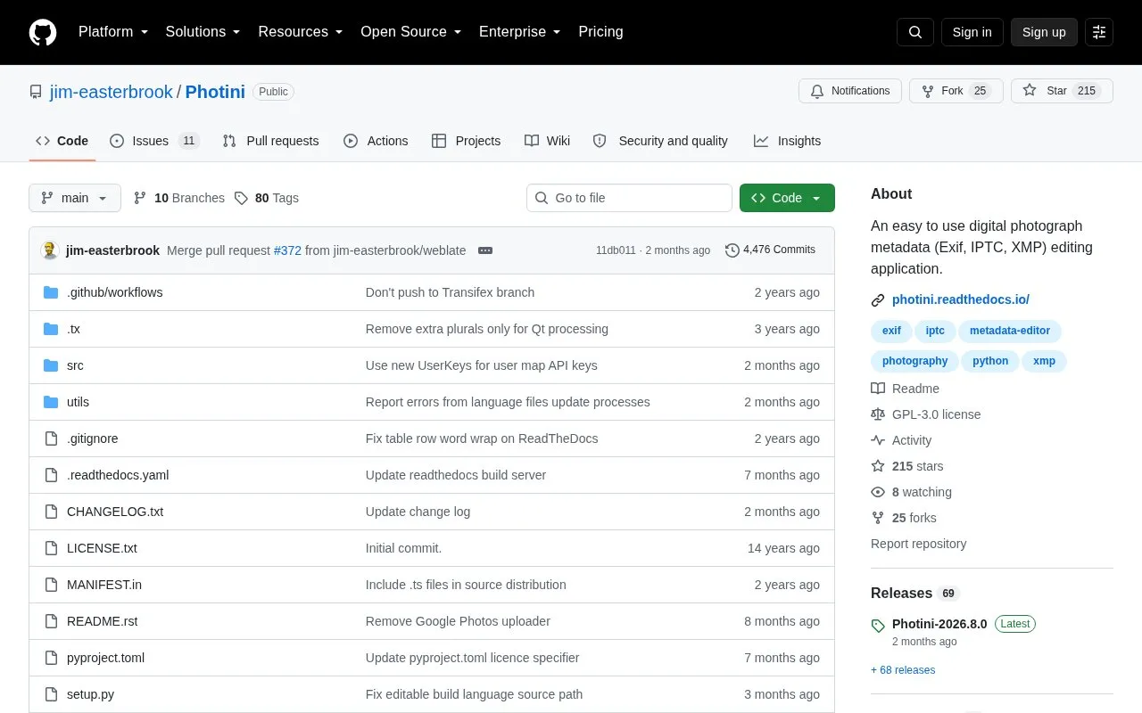 Photini homepage screenshot