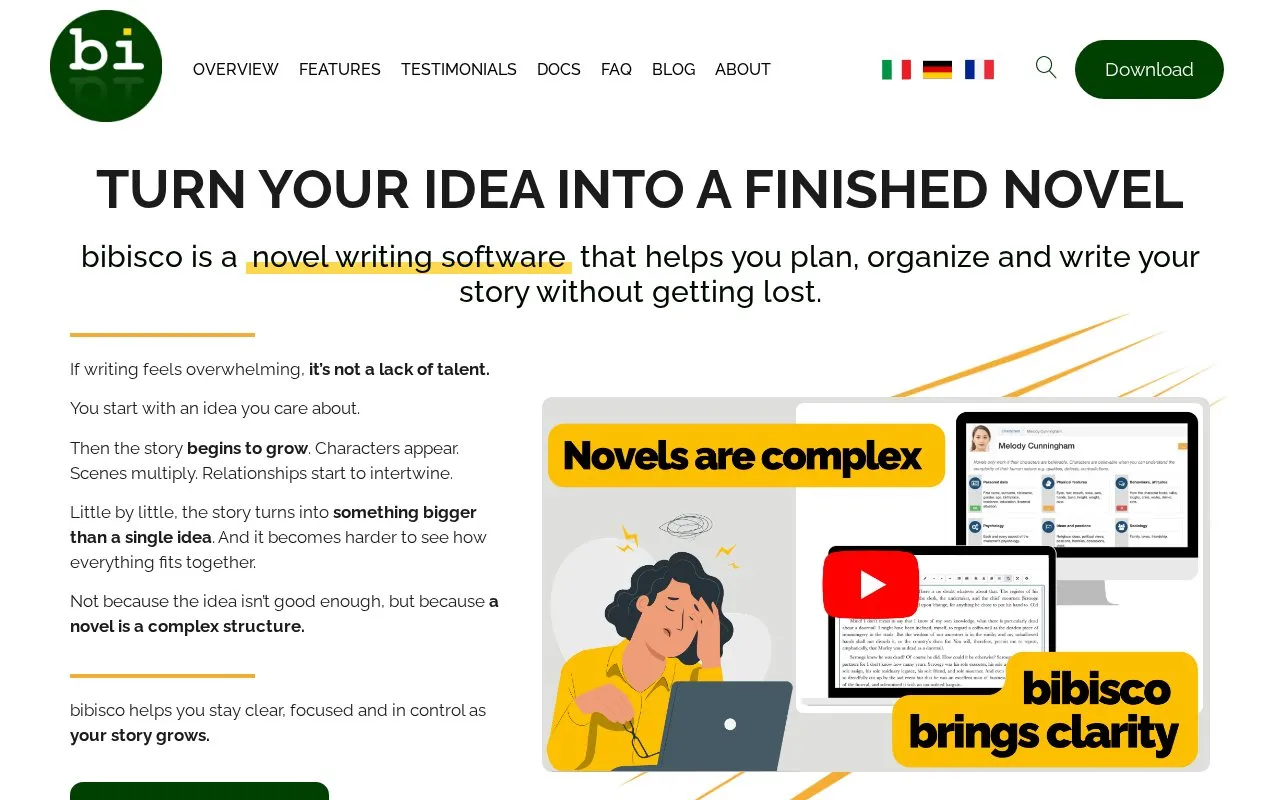 bibisco homepage screenshot