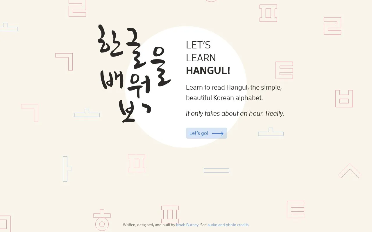 LetsLearnHangul homepage screenshot